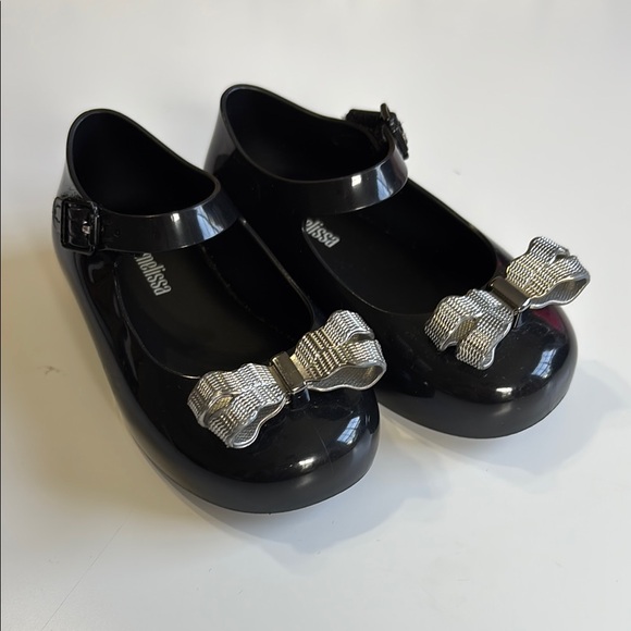Mini Melissa Other - Mini Melissa Black and Silver Dress Shoes with Bow Detail toddler girl
